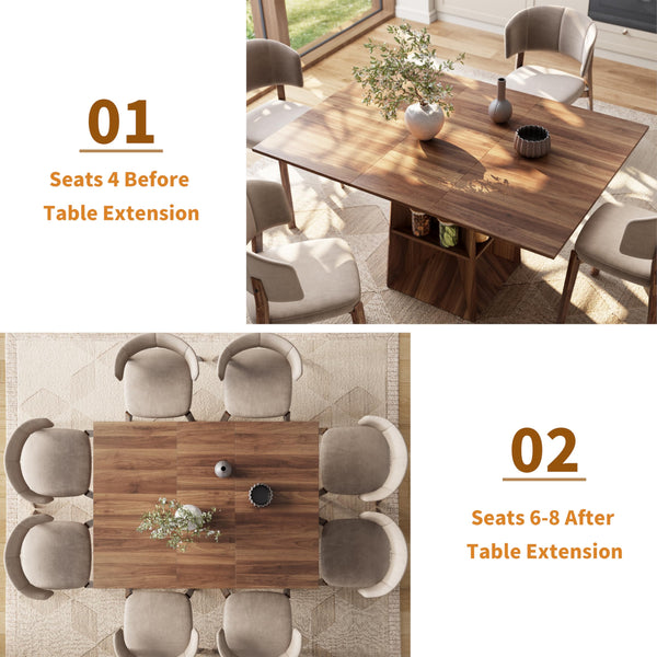 40"-54" Extendable Dining Table with Storage Shelf & Footrest, Seats 4-8, Walnut