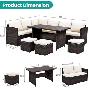 7-Piece Outdoor Wicker Patio Dining Set with Ottoman