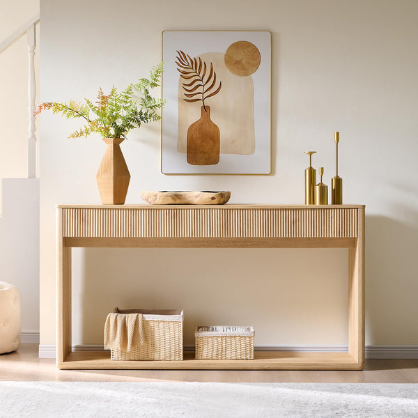 63-Inch Fluted Console Table with 2 Drawers