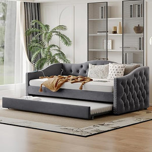 L-Shaped Upholstered Daybed with Trundle, USB Ports & LED Lighting