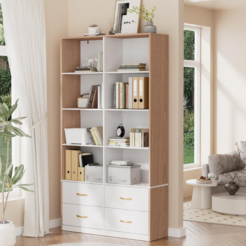 70" Tall Bookshelf with 4 Drawers & 6 Adjustable Shelves