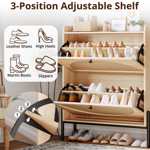 Rattan Shoe Cabinet with Flip Drawers