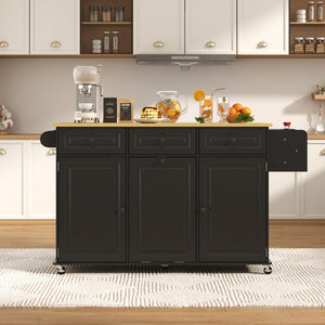 Rolling Kitchen Island with Power Outlet & Drop Leaf