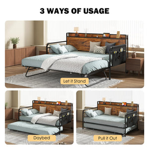 Twin Daybed with Trundle & Charging Station