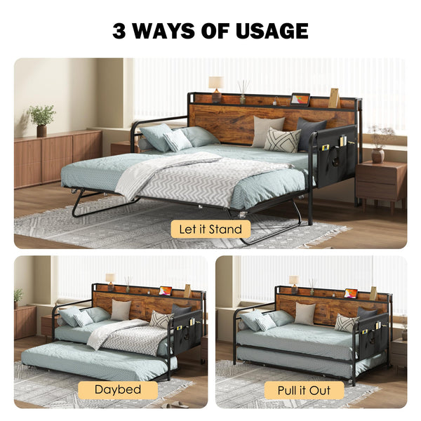 Twin Daybed with Trundle & Charging Station