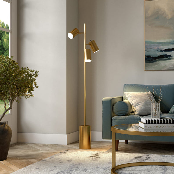 65" 3-Light Tree Floor Lamp with Adjustable Metal Cylinder Shades