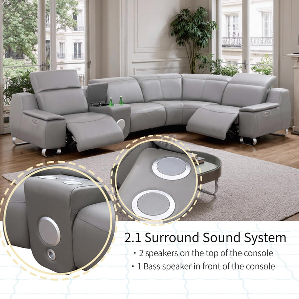 4-Seat Leather Electric Recliner Sectional Sofa with USB Charging & Bluetooth