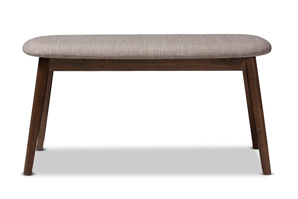 Mid-Century Modern Fabric Upholstered Bench with Walnut Wood Legs