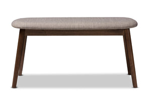 Mid-Century Modern Fabric Upholstered Bench with Walnut Wood Legs