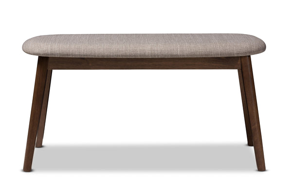 Mid-Century Modern Fabric Upholstered Bench with Walnut Wood Legs
