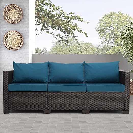 3-Seat Outdoor Wicker Patio Sofa with Deep Seating & All-Weather Cushions