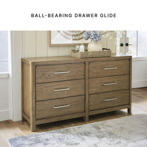 6-Drawer Bedroom Dresser – Hardwood & Hickory Veneer, Light Brown