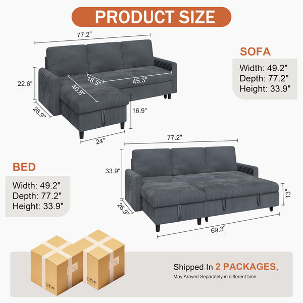 L-Shaped Sleeper Sofa with Storage Chaise