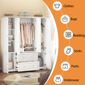 Large Wardrobe Closet with Drawers & Hanging Rod