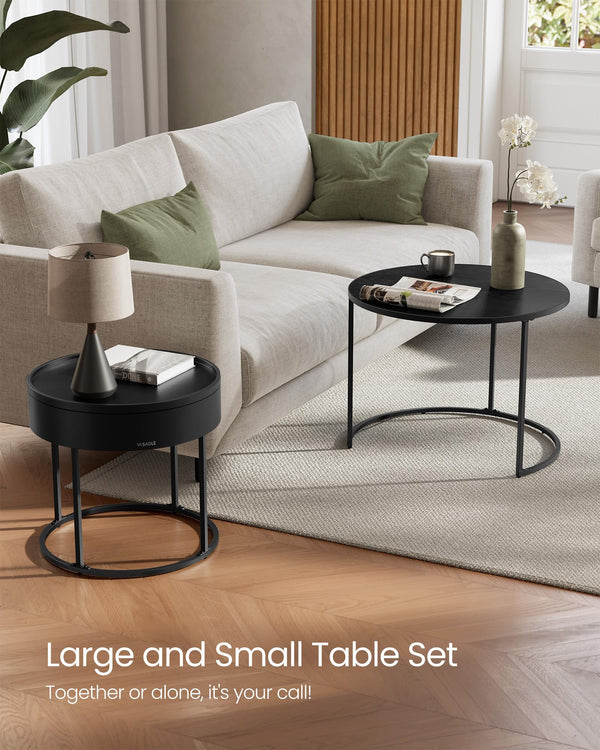 Round Nesting Coffee Tables Set of 2 with Hidden Storage