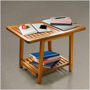 Acacia Wood 2-Tier Outdoor Side Table 24 Inch