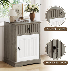 Farmhouse Nightstand Set of 2 with Drawer – Wide Bedside Table with Storage, Grey
