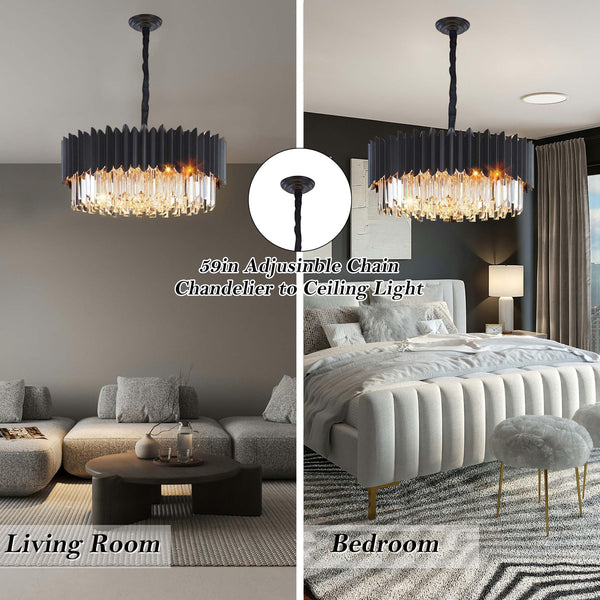 Black Crystal Chandelier 24 Inch – 5-Tier Modern Ceiling Light