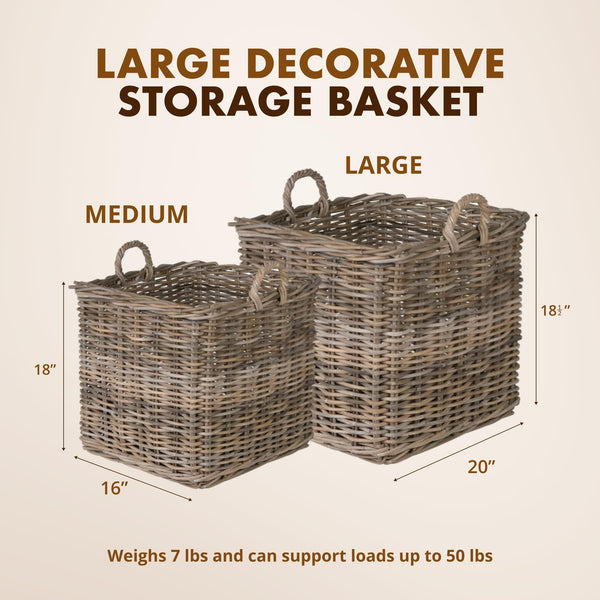 Large Square Rattan Storage Basket