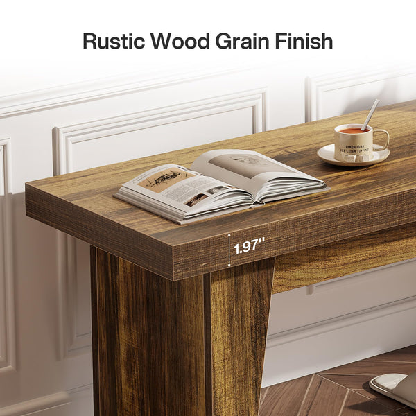 55" Farmhouse Entryway Bench – Dark Brown