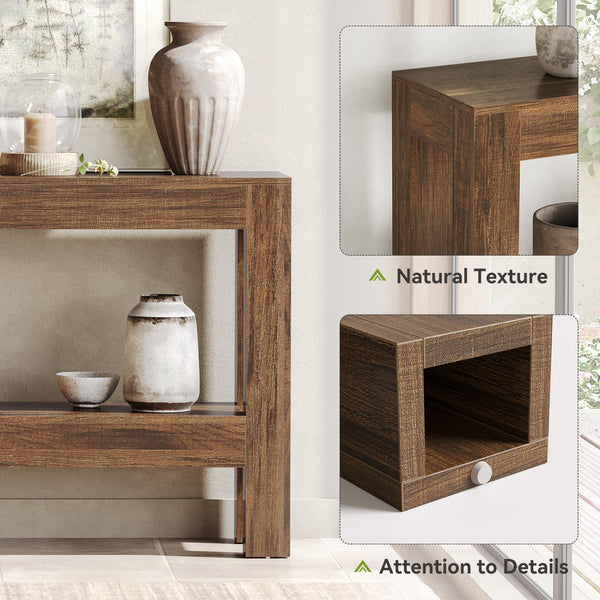 63-Inch Farmhouse Console Table with 2-Tier Shelves