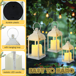 White LED Flameless Candle Lanterns Set of 12 – 10 Inch Battery Operated Indoor Outdoor Hanging Lights