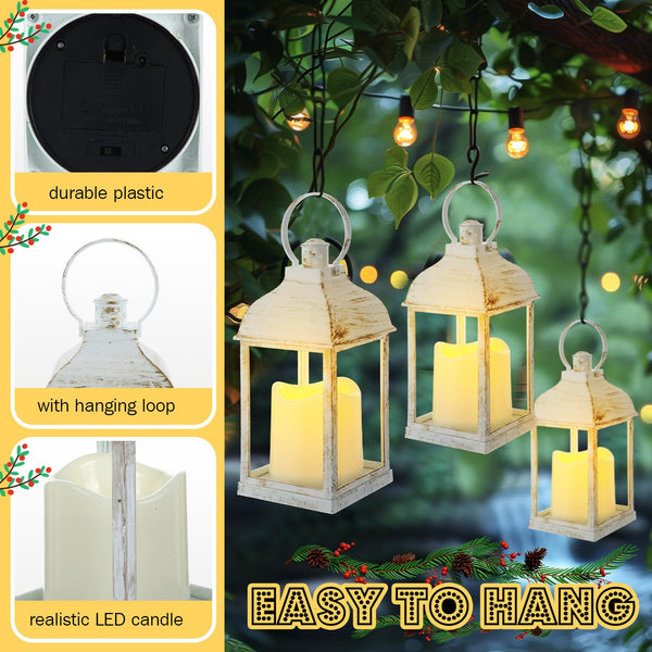 White LED Flameless Candle Lanterns Set of 12 – 10 Inch Battery Operated Indoor Outdoor Hanging Lights