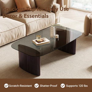 Modern Glass Coffee Table with Wooden Base