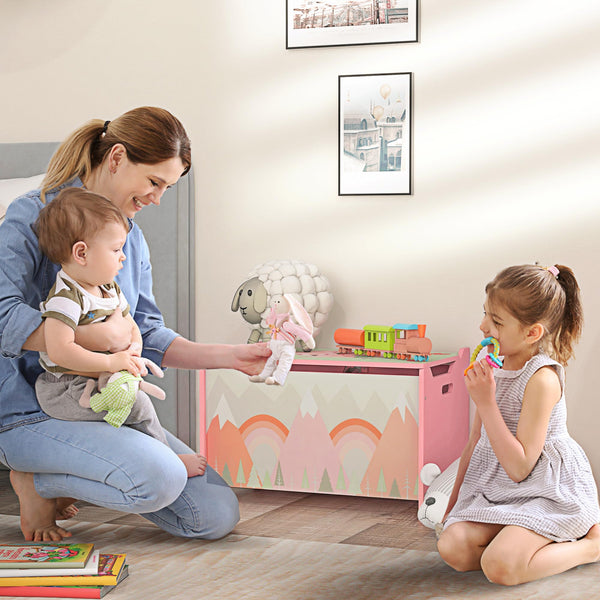 Kids Storage Chest with Safety Hinge – Pink Animal Design