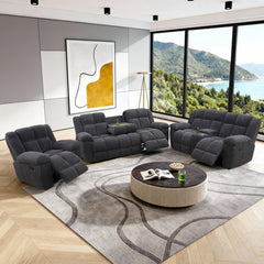 3-Piece Recliner Sofa Set with Storage & Cup Holders