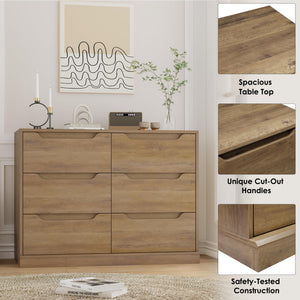 6 Drawer Double Dresser with Storage – Rustic Brown