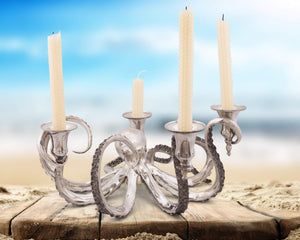 Pewter Octopus Taper Candle Holder – 4-Socket Ocean Candelabrum