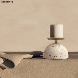 Marble Pillar Candle Holder with Brass Tray – Natural Stone Centerpiece