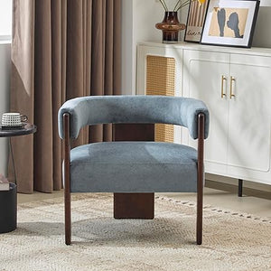 Barrel Accent Chair – Velvet Upholstered Lounge Chair with Rubberwood Frame