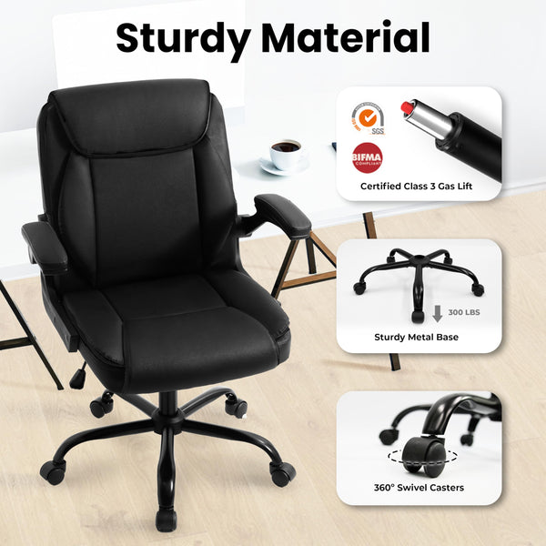 Ergonomic Mid-Back PU Leather Office Chair with Flip-Up Armrests