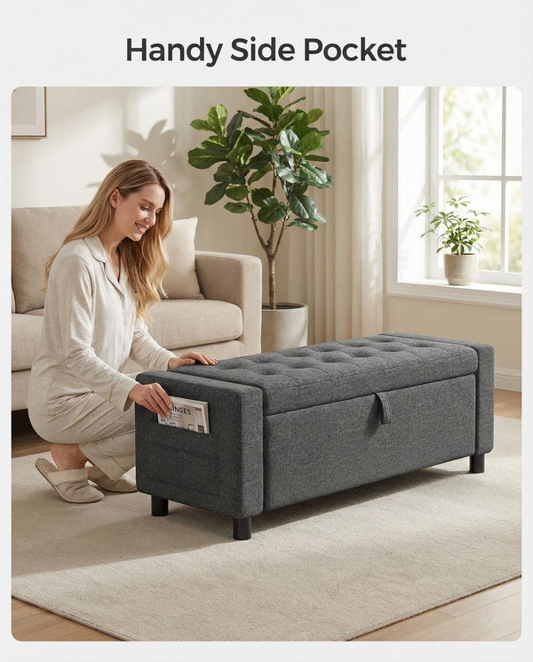 Storage Ottoman Bench with Hidden Compartment & Side Pocket