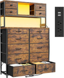 62.8" H Bedroom Dresser with 14 Fabric Drawers, LED Lights & Charging Station