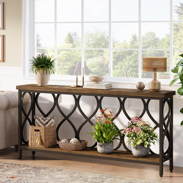 70.87" Industrial Console Table with Bottom Shelf