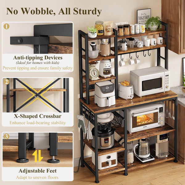 Baker's Rack with Power Outlet and Microwave Stand