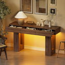 63" Farmhouse Console Table with LED Lights, Hidden Safe & 3 Drawers