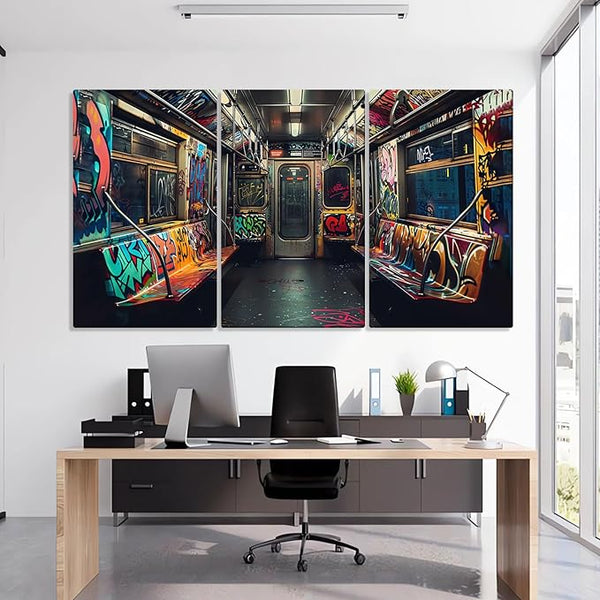 Graffiti Canvas Wall Art – Subway Train 3-Piece Set