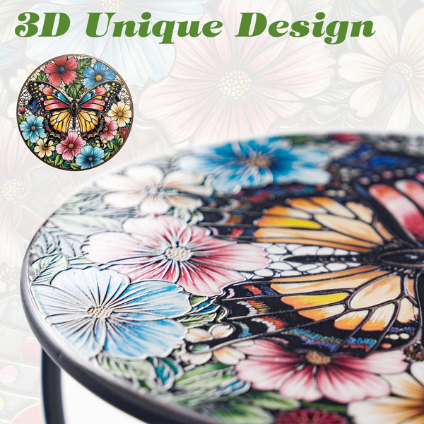 Mosaic Round Side Table – Metal, Two-Tier, Indoor & Outdoor