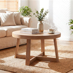 Round Wood Coffee Table 30 Inch – Pine Frame, Natural Finish