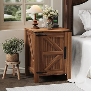 Farmhouse Nightstand with Charging Station & Sliding Barn Door