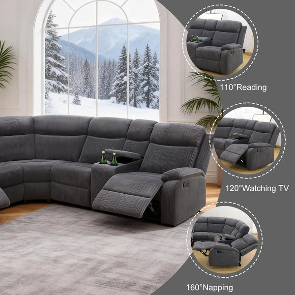 Reclining Sectional Sofa Set with Storage & Cup Holders