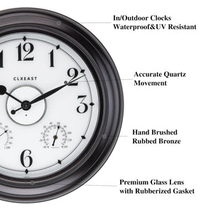 24 Inch Illuminated Outdoor Wall Clock with Temperature & Humidity Display