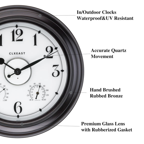 24 Inch Illuminated Outdoor Wall Clock with Temperature & Humidity Display