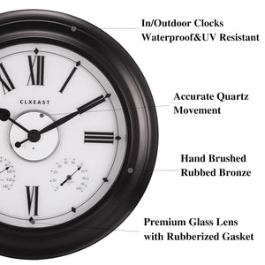 24-Inch Outdoor Wall Clock with Thermometer & Hygrometer – Oil Rubbed Bronze