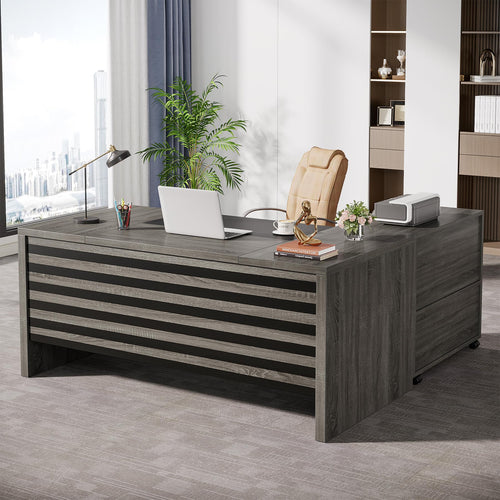L-Shaped Executive Desk with Mobile File Cabinet