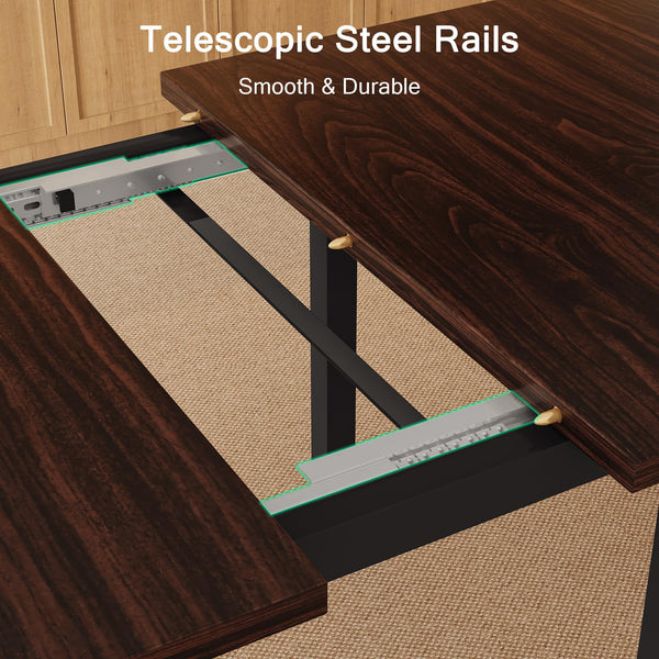 Extendable Dining Table Set with 6 Stools, Metal Frame & MDF, 63"